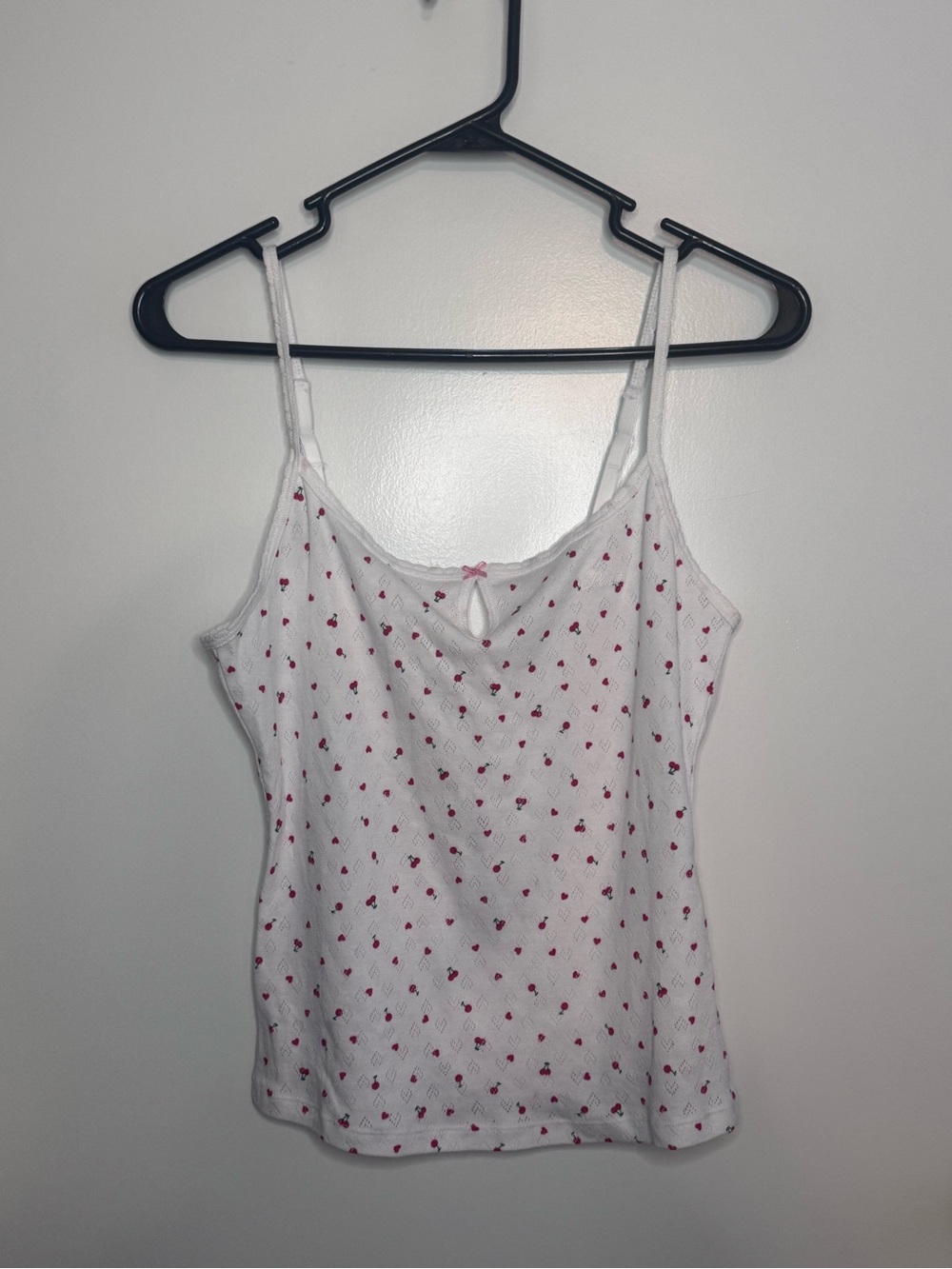 PINK Victoria's Secret White Camisole Tank Top with Cherry Print Size Medium